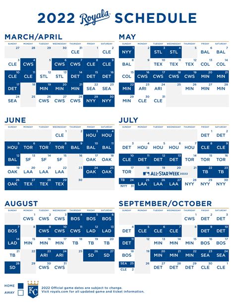 Kansas City Royals Schedule 2022 Printable